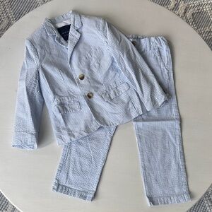 Janie and Jack Light Blue and White Seersucker Blazer and Pants Set